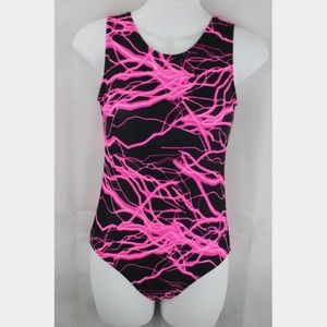 Shining Star Leotard - Hot Pink Lightning, Open Back, Adult Small (AS), like new